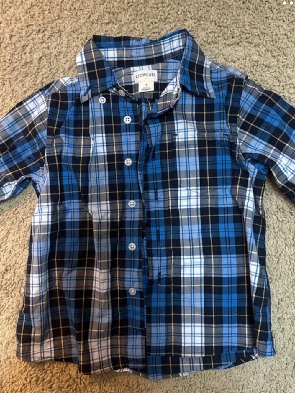 J. Crew Boys Blue and White Plaid Button-Down Shirt